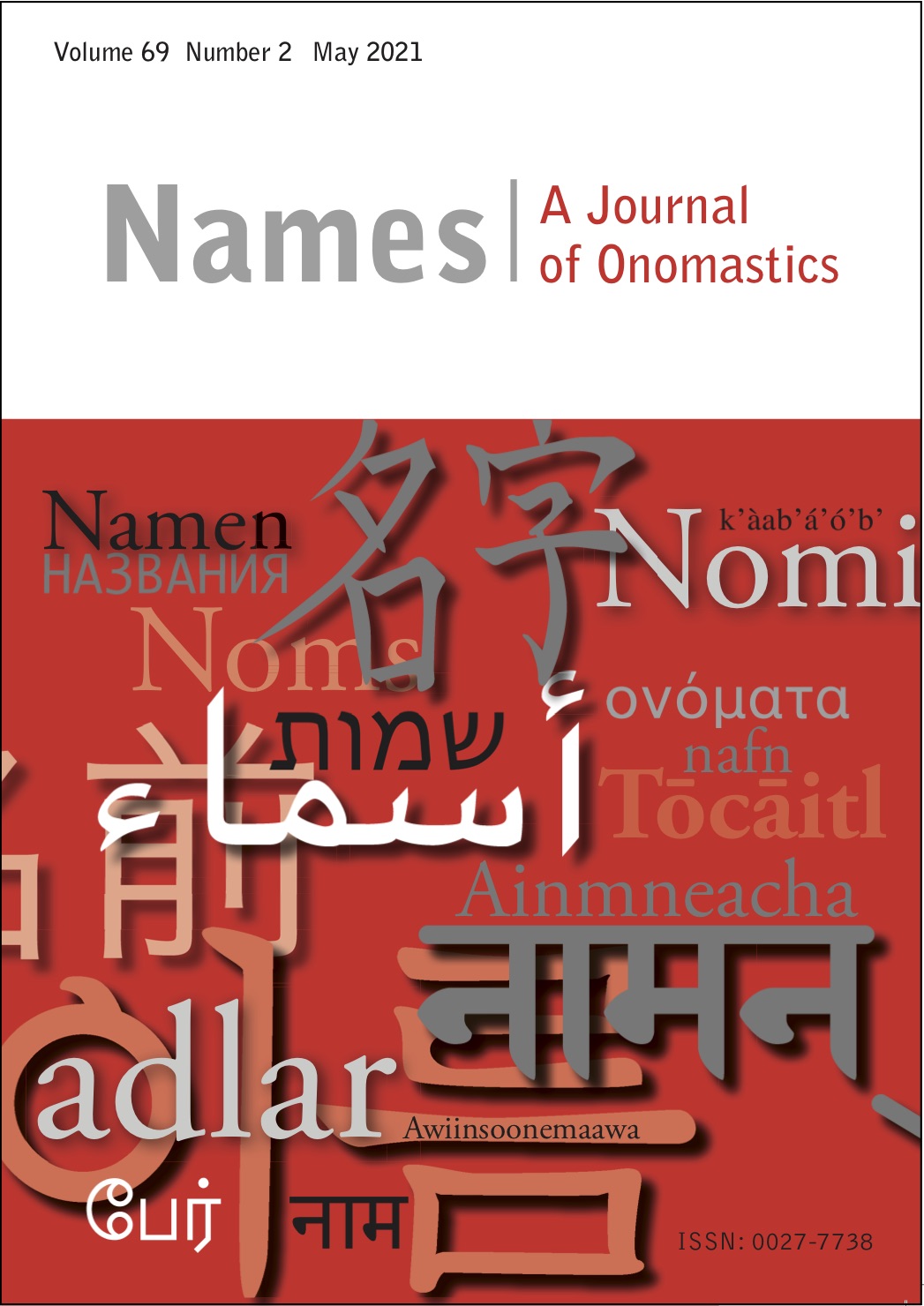 Cover of Names Volume 69 Number 2 May 2021